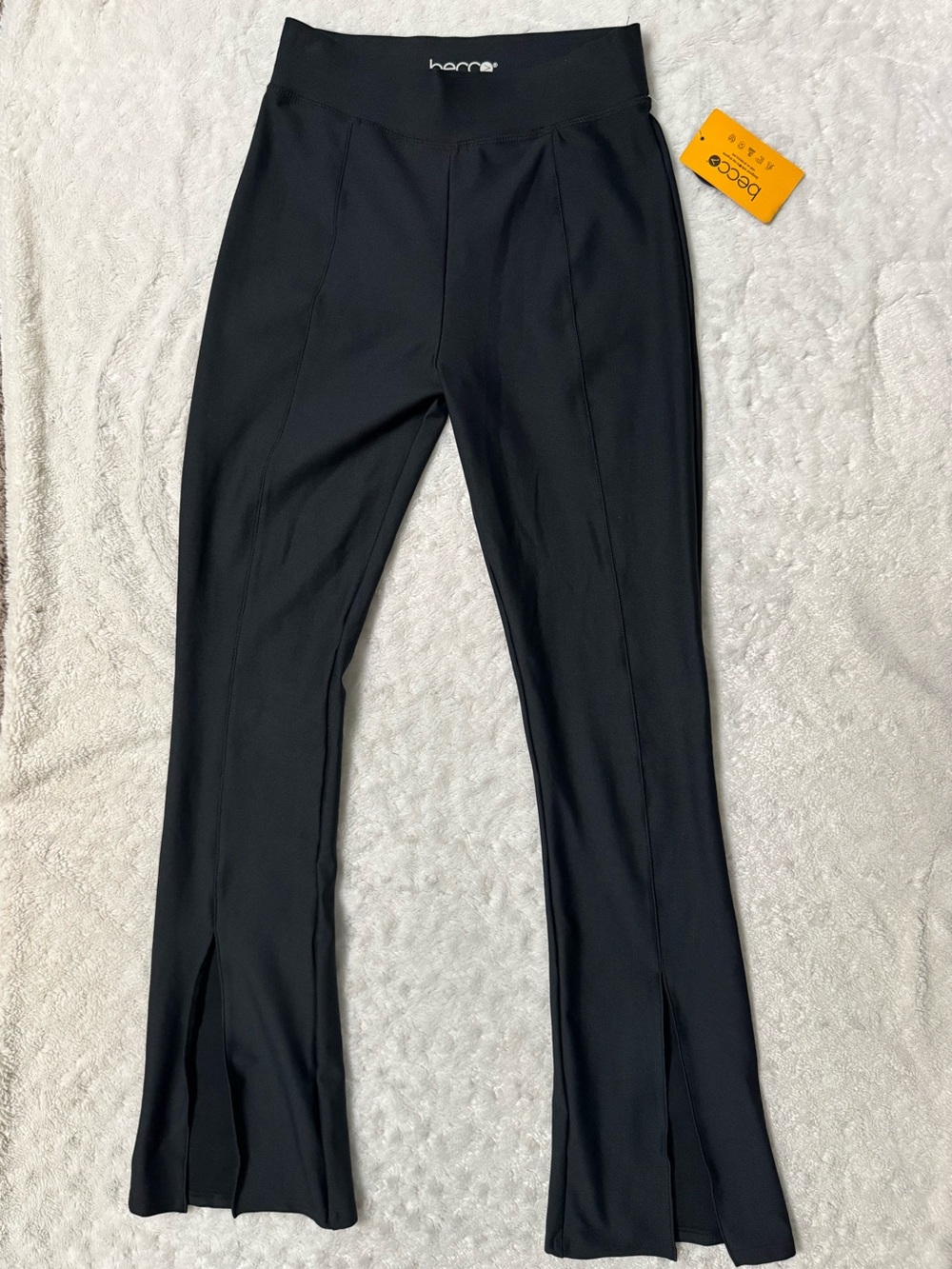 NWT- BECCO Black Ankle Front Split-Hem Full Length Mini Flare Pull On Pant